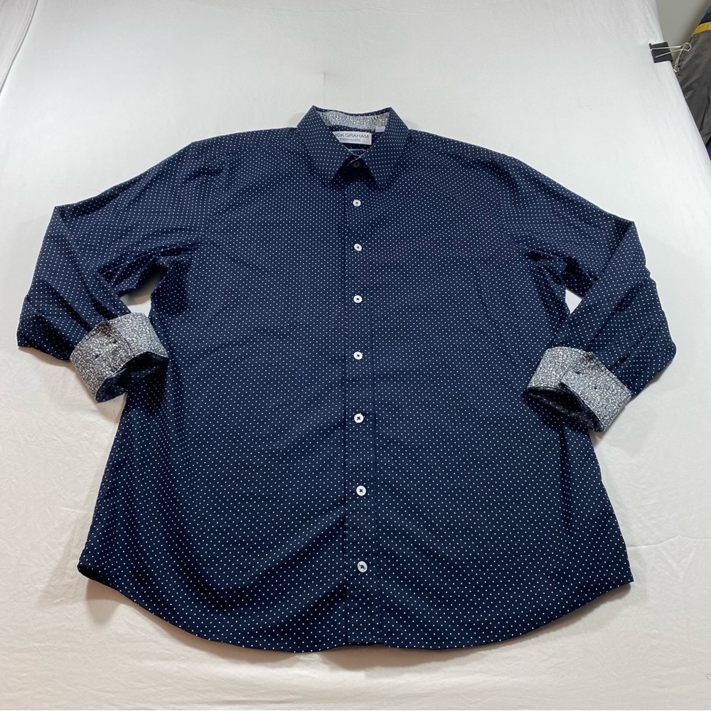 Nick Graham Shirt Men’s X-Large Button Down Polka Dot Stretch Long Sleeves Shirt